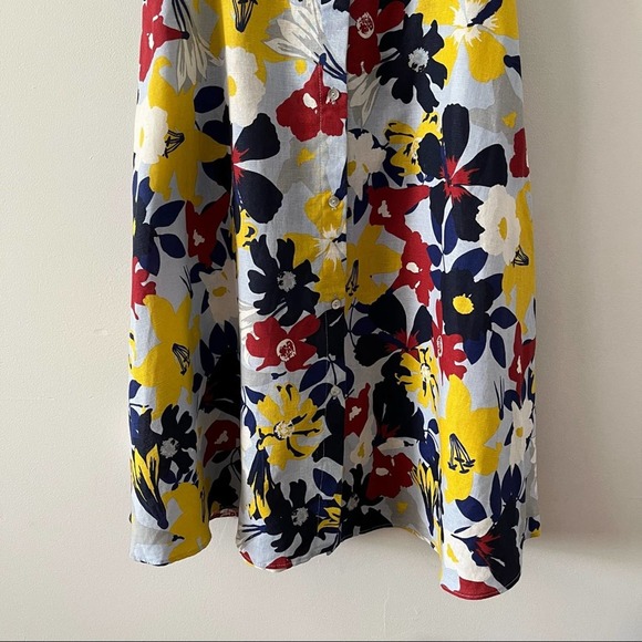 Zara Basic Denim Blue Floral Off the Shoulder Spring Button up Dress sz Large - Picture 3 of 11